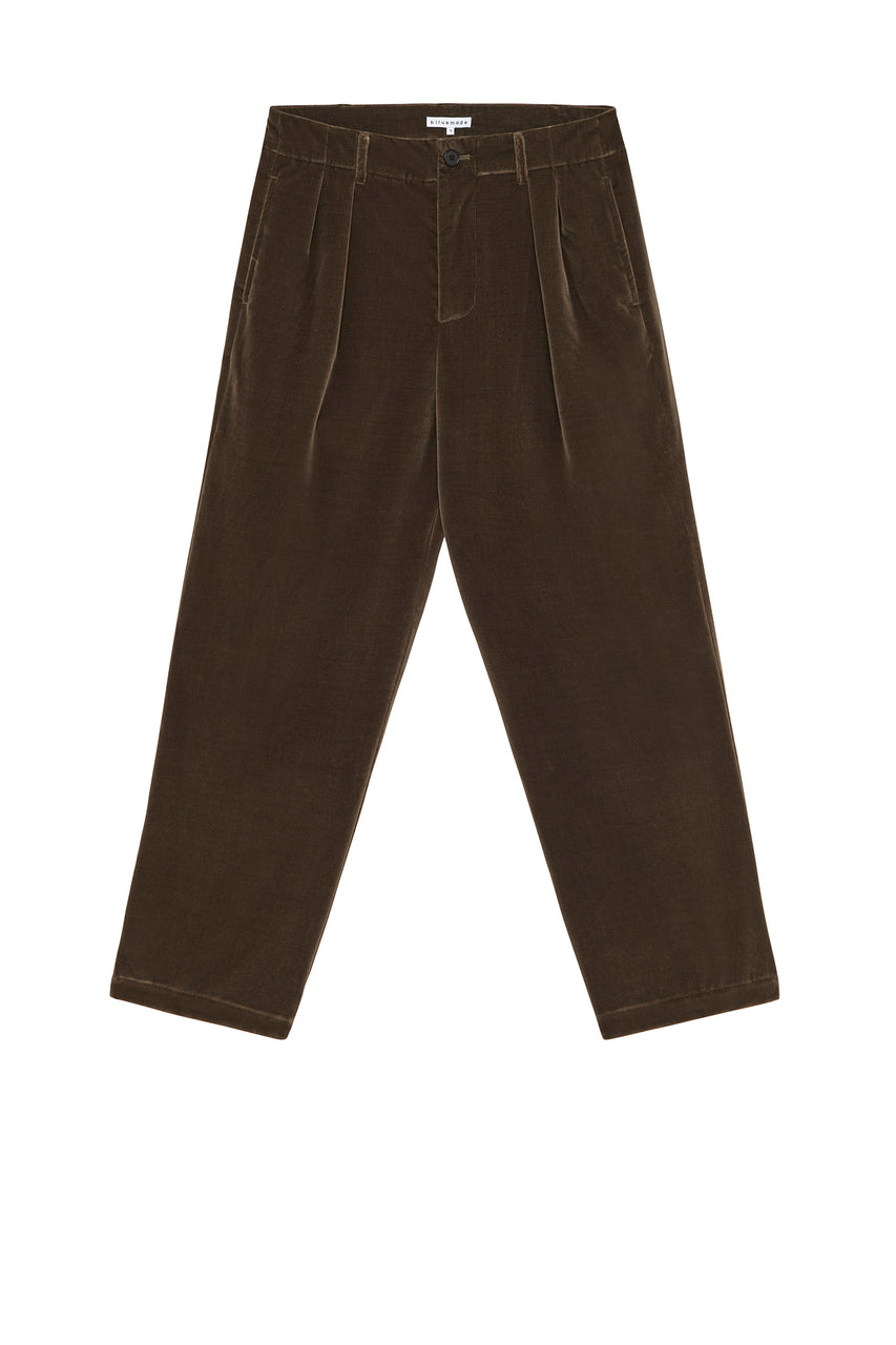 Double Pleat Pant in Walnut Velvet