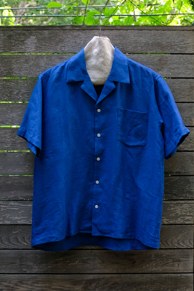 Camp Collar Shirt in Azure Blue Linen blluemade Camp Collar Shirt in Azure Blue Linen blluemade
