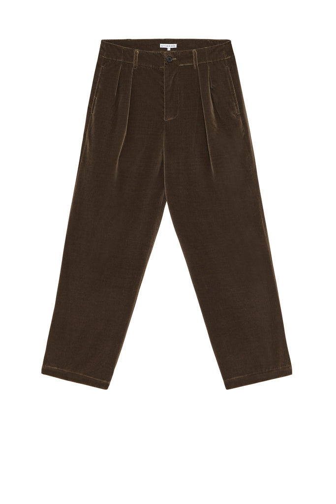 Double Pleat Pant in Walnut Velvet