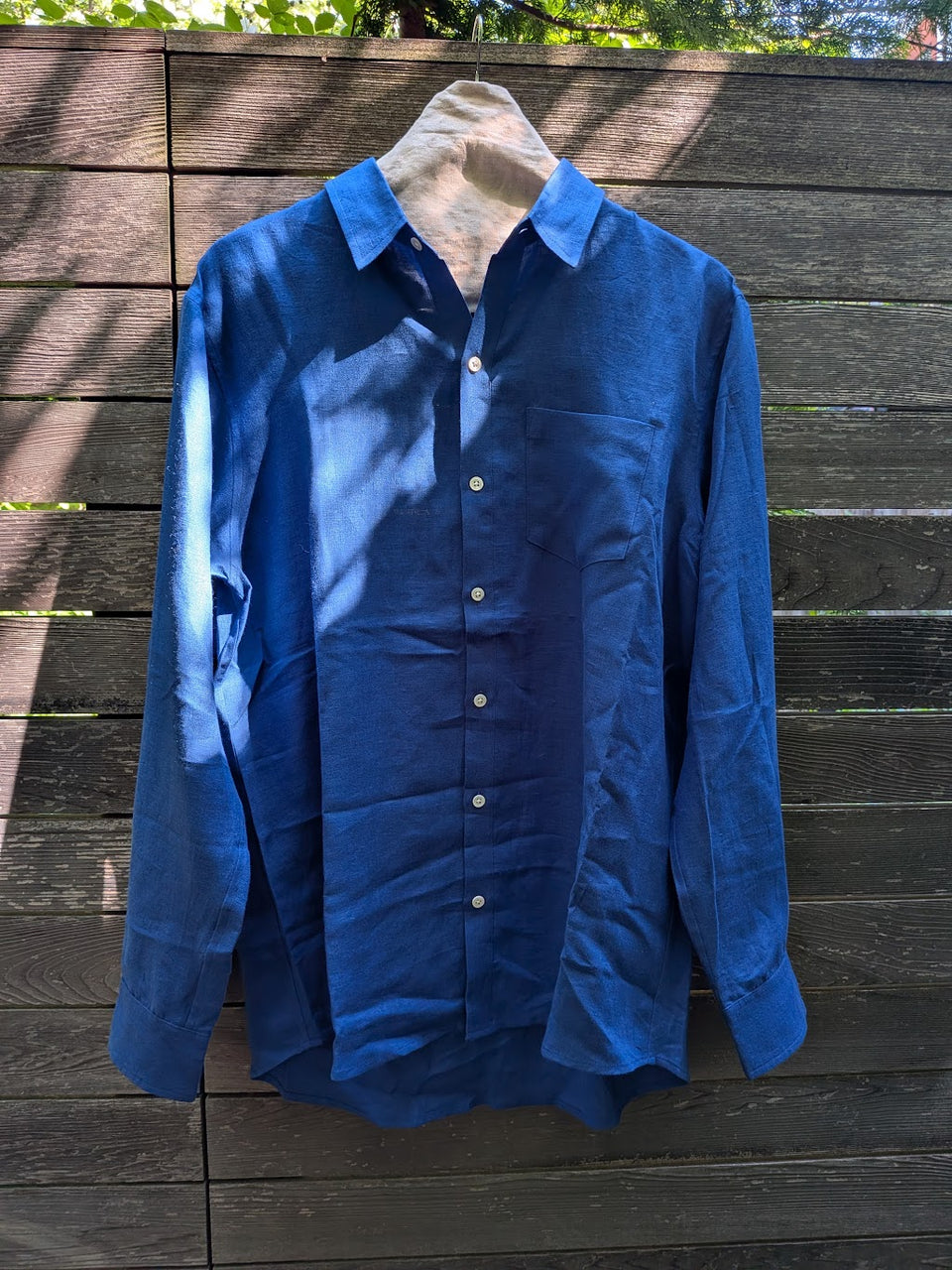 Long Sleeve Button Up in Blue Linen