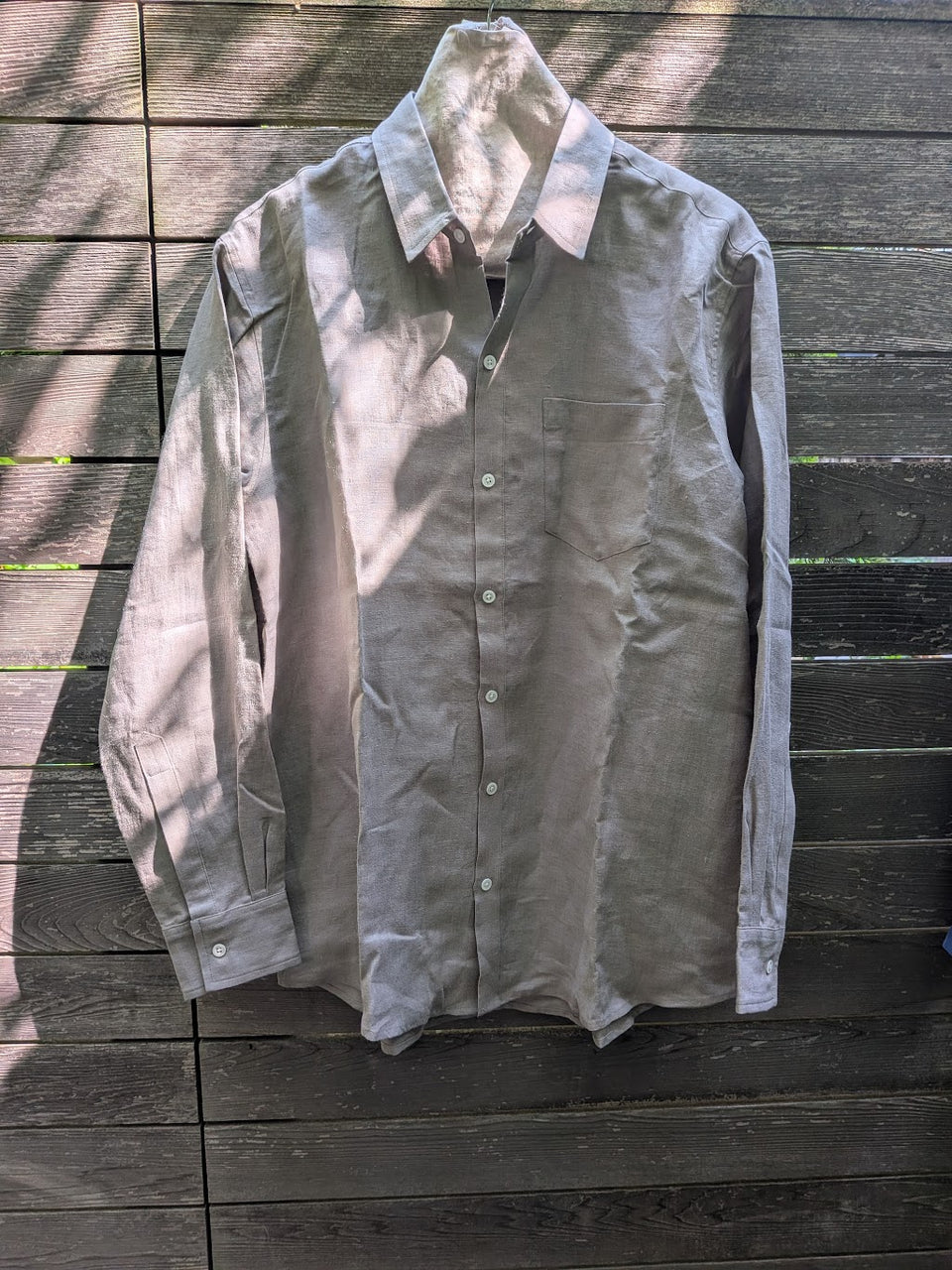 Long Sleeve Button Up in grey linen