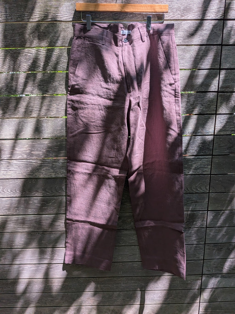 Split Back Trouser in Dark Purple Linen
