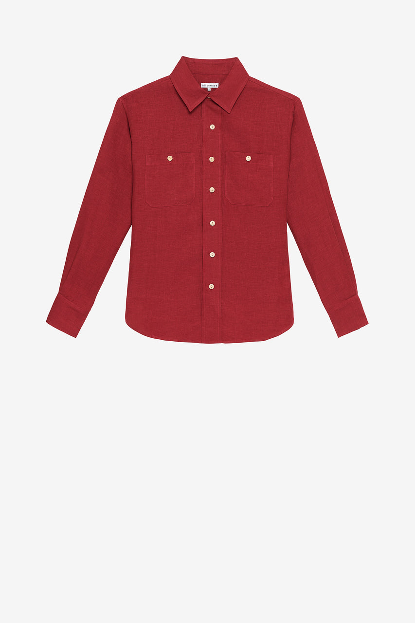 Overshirt in raspberry linen