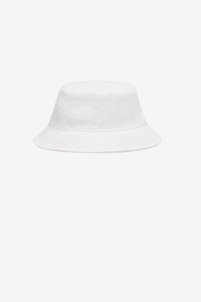 Bucket Hat in White Textured Linen