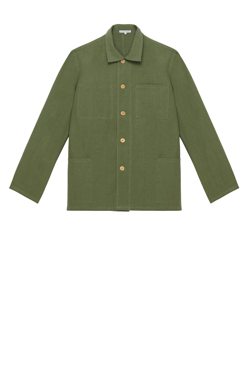 Chore Coat in Olive Green Linen