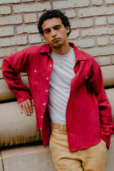 Overshirt in raspberry linen