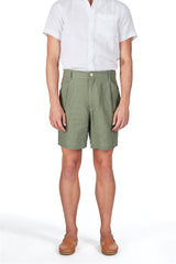 Single-pleat Shorts in Olive Linen