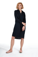 New French Dress in Navy Double-cloth Gauze