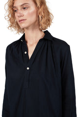New French Dress in Navy Double-cloth Gauze