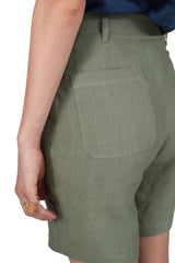 Single-pleat Shorts in Olive Linen