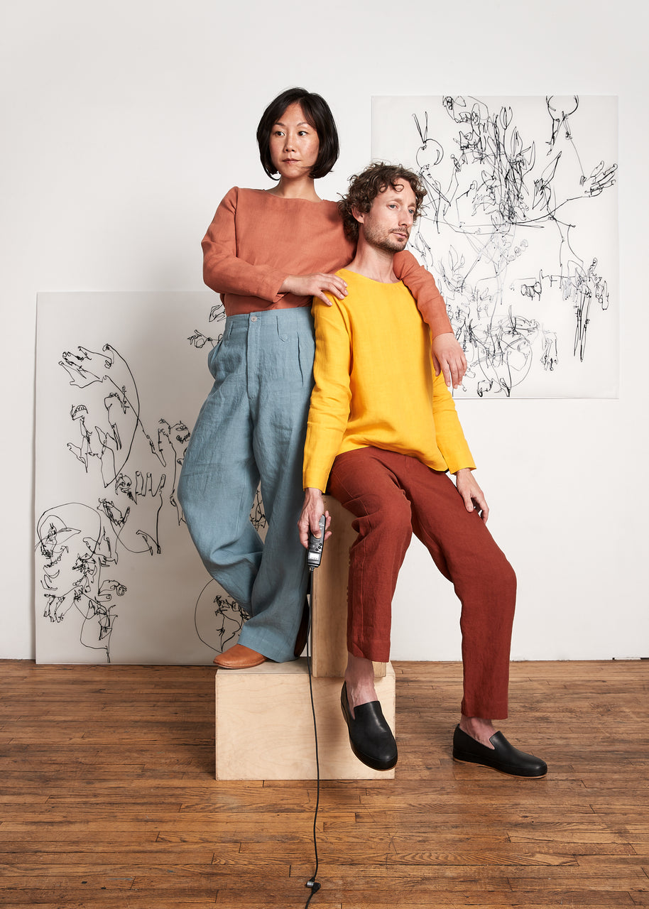 Long-Sleeved Tee in Yolk Linen
